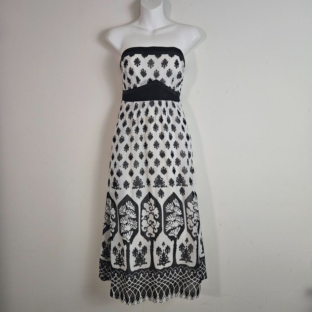 Anthropologie Maeve Vintage Dress 6 White Black Buta Feminine Twee Romantic